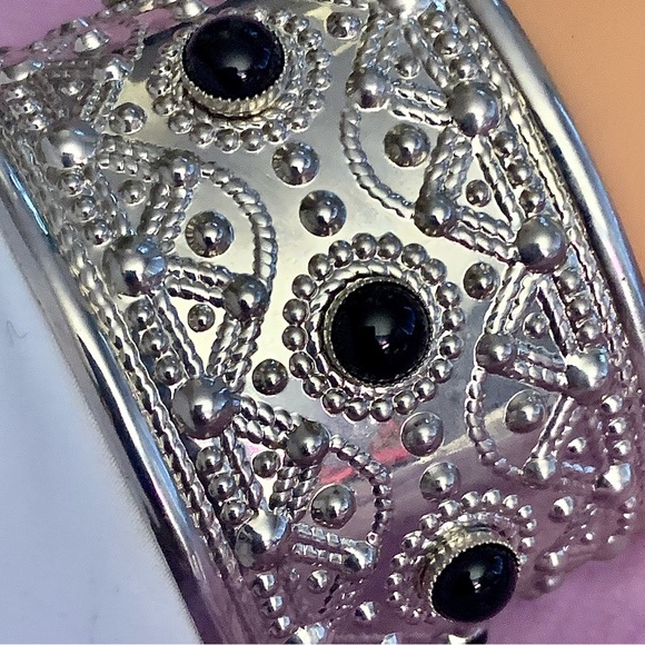 Slip-on Silver tone Wide Cuff Bangle Bracelet. 7.0” Adjustable - Picture 5 of 16